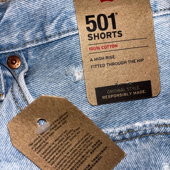 Levis 501 Shorts Womens 29 Light Wash Distressed Denim High Rise Button Fly NWT - Picture 3 of 7